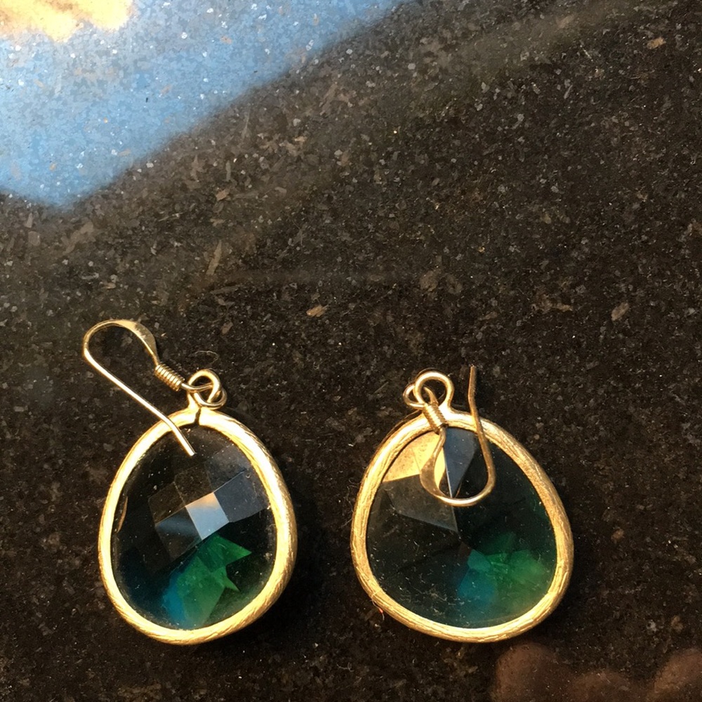 Costume green crystal and gold drop earrings